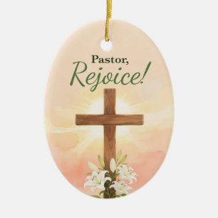 Pastor Ostern Freue dich Kreuz und Lilien Religiös Keramik Ornament