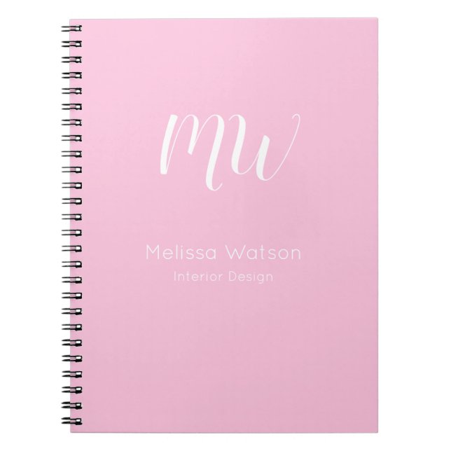Pastor Pink White Script Monogram Einfache Bezeich Notizblock (Vorderseite)