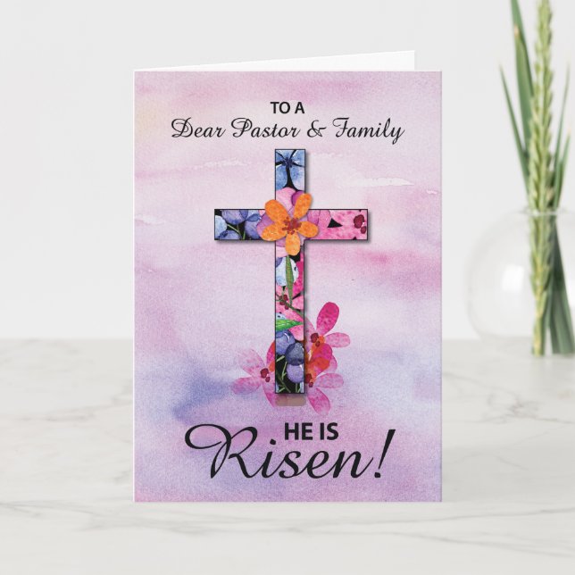 Pastor und FamilienOstern Er ist Rised Cross Blume Karte (Vorderseite)