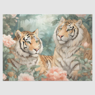Pastor Watercolor Floral Tiger Decoupage Seidenpapier
