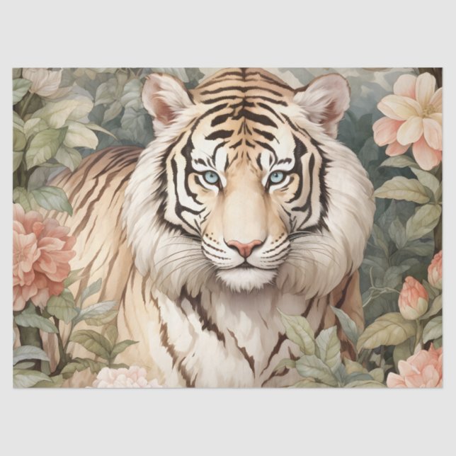 Pastor Watercolor Floral Tiger Decoupage Seidenpapier (Vorderseite)