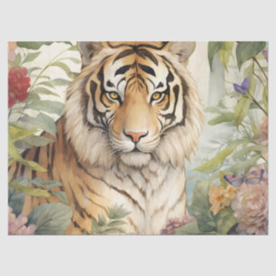 Pastor Watercolor Floral Tiger Decoupage Seidenpapier