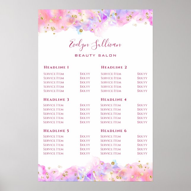 Pastor Watercolor Glitzer Price List Poster (Vorne)