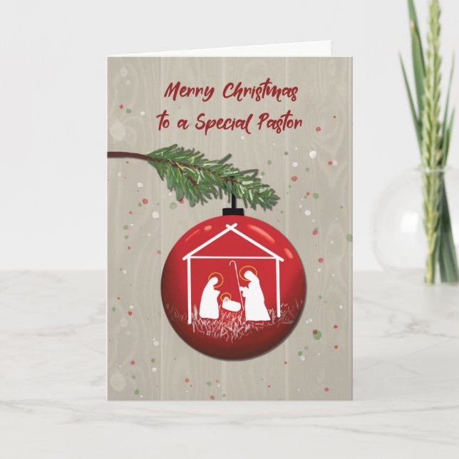 Pastor Weihnachtsschmuck mit Manger Karte (Vorderseite)