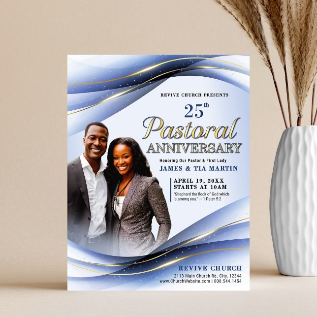 Pastoral Anniversary Blue & Gold Church Flyer (Von Creator hochgeladen)