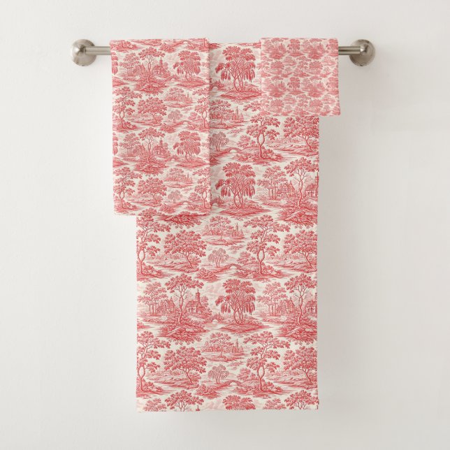 Pastoral Toile in Rot Badhandtuch Set (Insitu)
