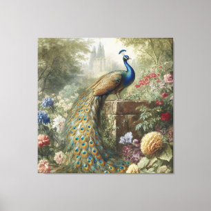 Pastorale Peacock-Manor-Romantik-Landschaftskunst Leinwanddruck
