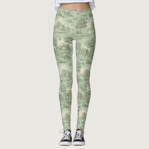 Pastorale Sage-Grün-Toile-Landschafts-Farm-Szene 1 Leggings