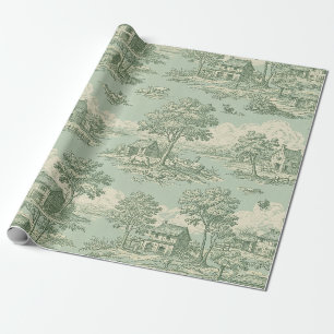 Pastorale Sagegrün-Toile-Landschaftsszene Geschenkpapier