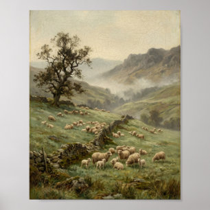 Pastorale Schafherde Wiesenlandschaft I Poster