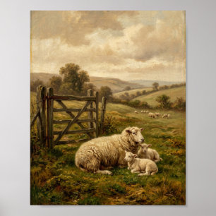 Pastorale Schafherde Wiesenlandschaft II Poster