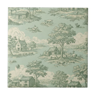 Pastorale Toile in Salbeigrün mit ländlicher Farm- Fliese