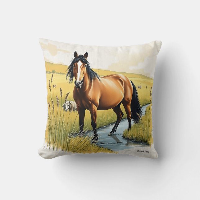 Pastorales Pferd in erdigen Tones Kissen (Vorderseite)