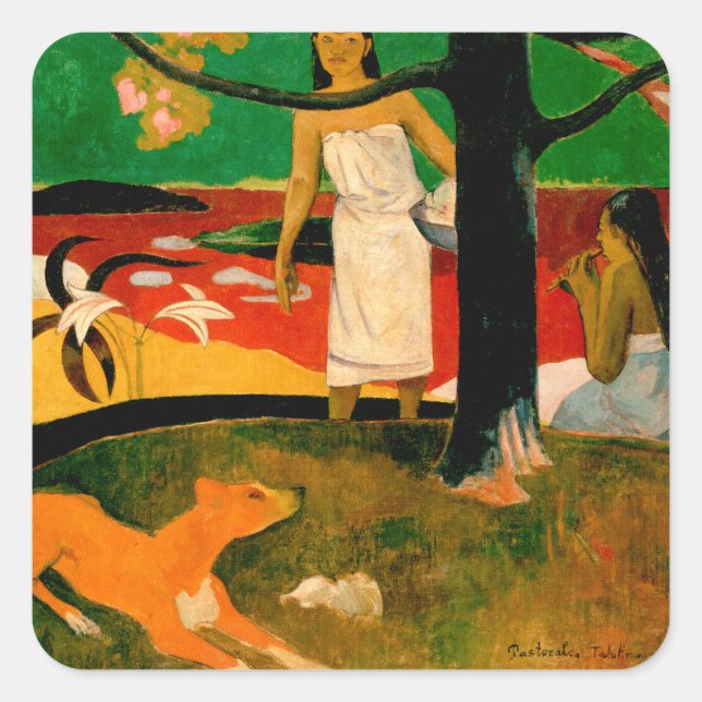 ‪ Pastorales Tahitiennes ‬ von Paul Gauguin Quadratischer Aufkleber (Vorderseite)