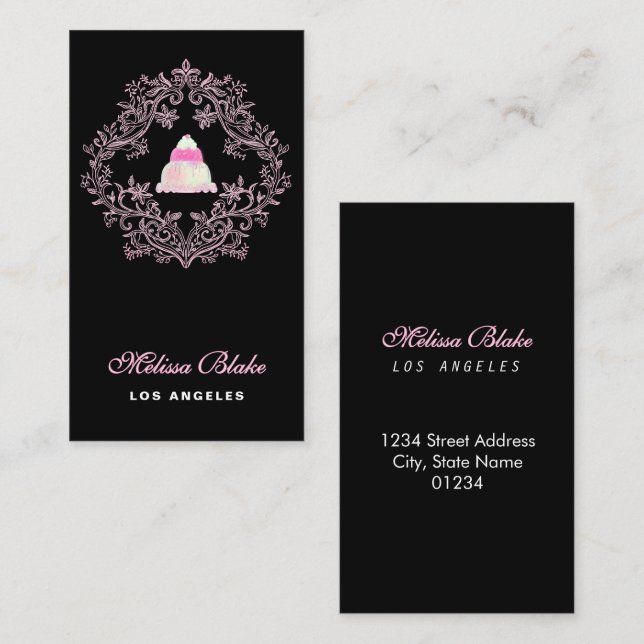 pastry shop black background business card visitenkarte (Vorne/Hinten)