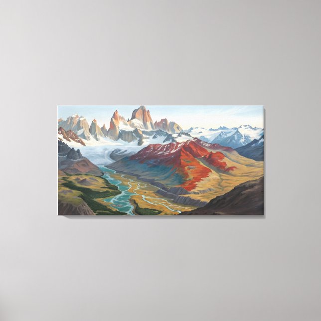 Patagonia Mountain Landscape – Vibrant Acrylic Art Leinwanddruck (Vorderseite)