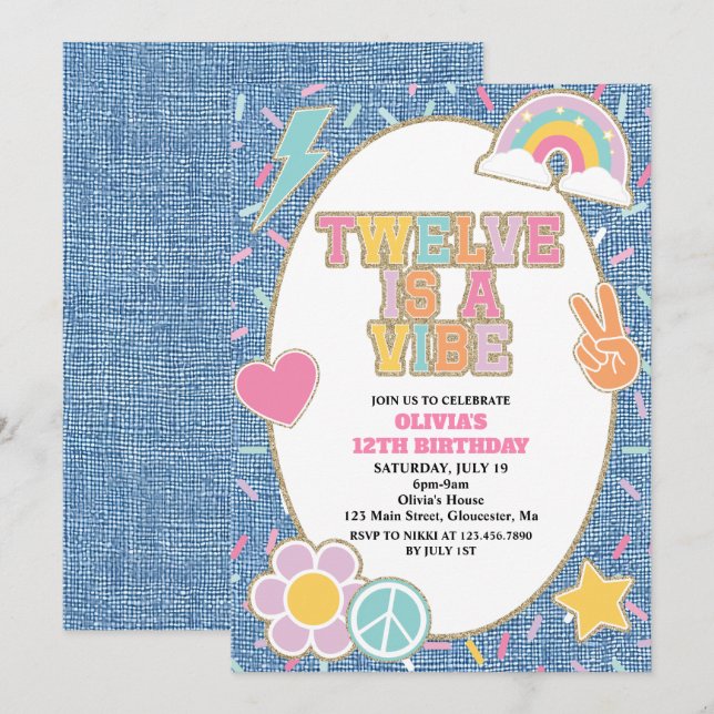 Patch Denim Twelve ist eine Stimmung 12. Geburtsta Einladung (Vorne/Hinten)