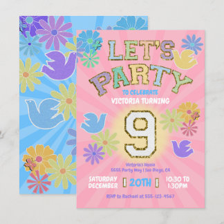 Patch Letter Birthday Party Retro Preppy Hippie Einladung
