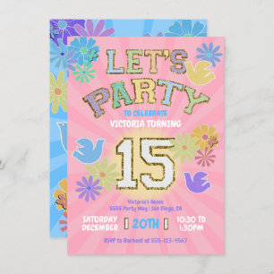 Patch Letter Birthday Party Retro Preppy Hippie Einladung