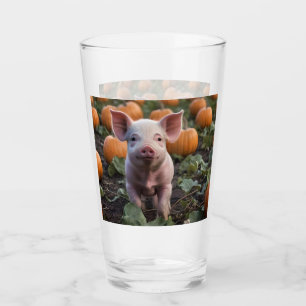 **"Patch of Joy: A Happy Baby Pig Under Pumpkins"* Glas