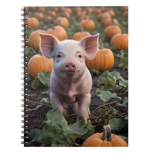 **"Patch of Joy: A Happy Baby Pig Under Pumpkins"* Notizblock (Vorderseite)