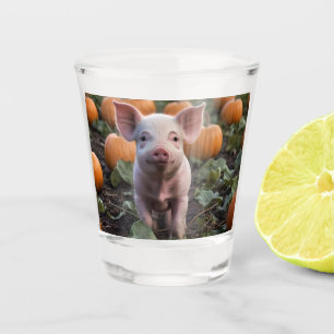 **"Patch of Joy: A Happy Baby Pig Under Pumpkins"* Schnapsglas