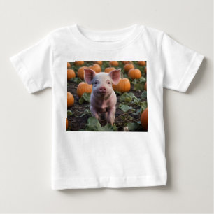 **"Patch of Joy: A Happy Baby Pig Under Pumpkins"* T-shirt
