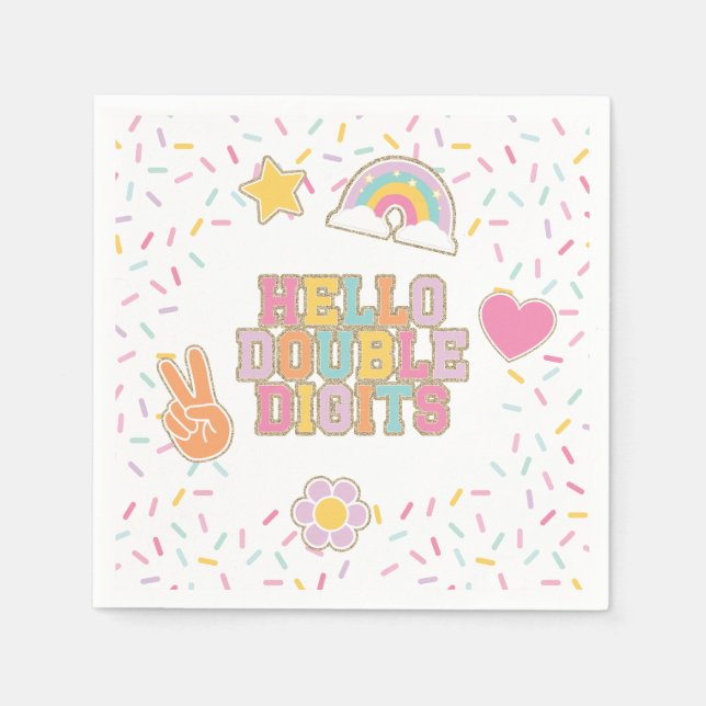 Patch Preppy Hallo Doppelziffern 10. Geburtstag Serviette (Vorderseite)