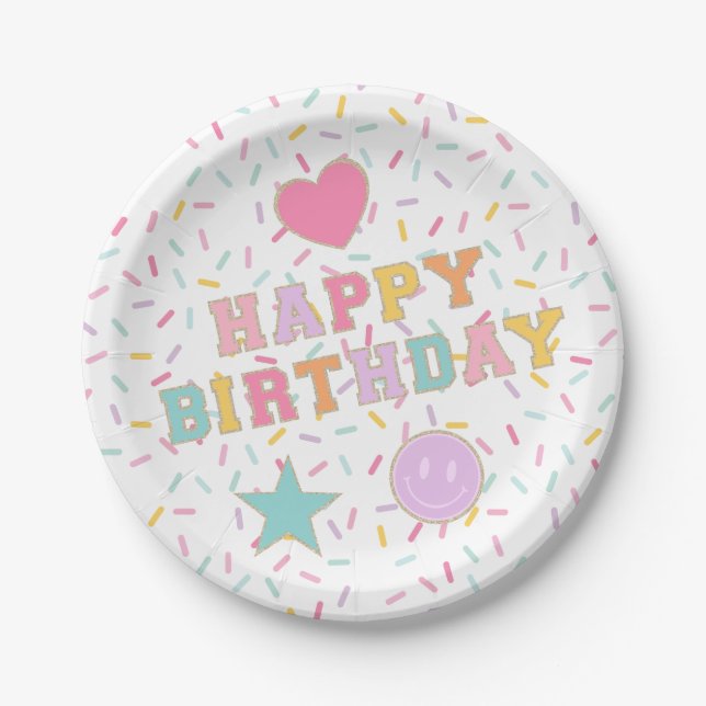 Patch Preppy Letter Birthday Paper-Teller Pappteller (Vorderseite)