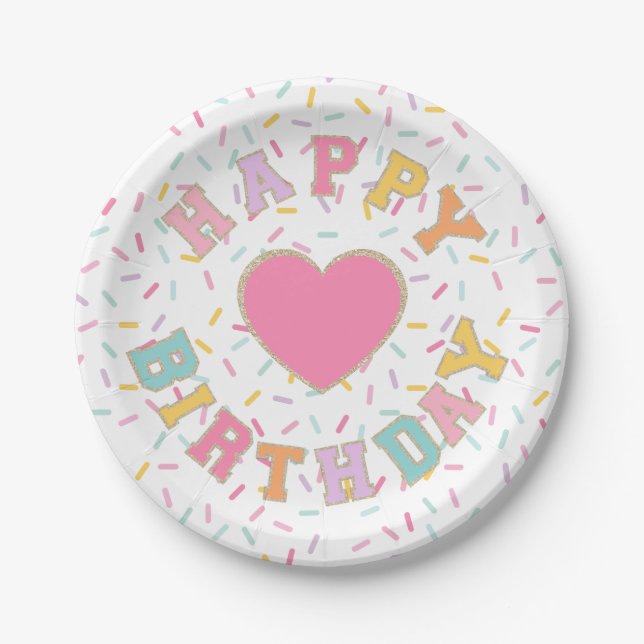 Patch Preppy Letter Birthday Pappteller (Vorderseite)