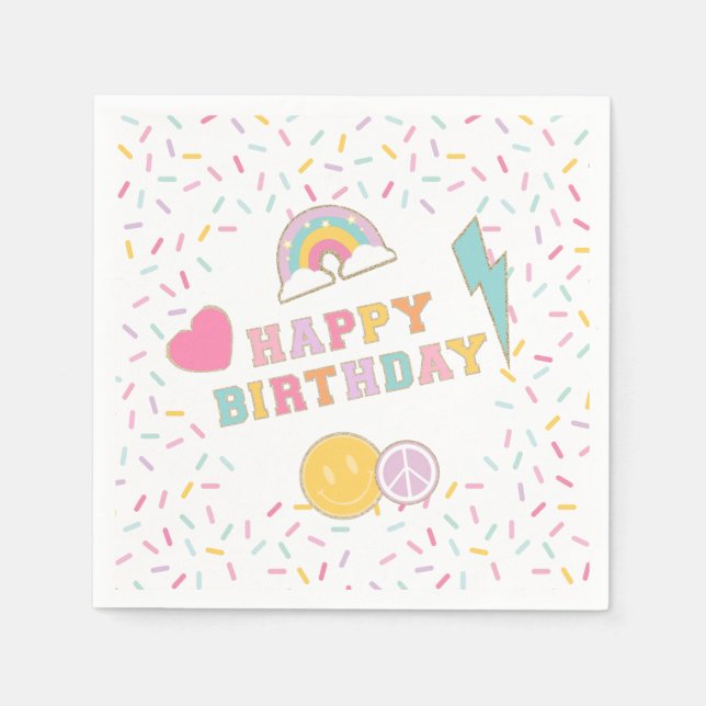 Patch Preppy Letter Geburtstagspapierplatten Serviette (Vorderseite)