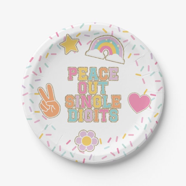 Patch Preppy Peace Out Einstellige Zahlen 10. Gebu Pappteller (Vorderseite)