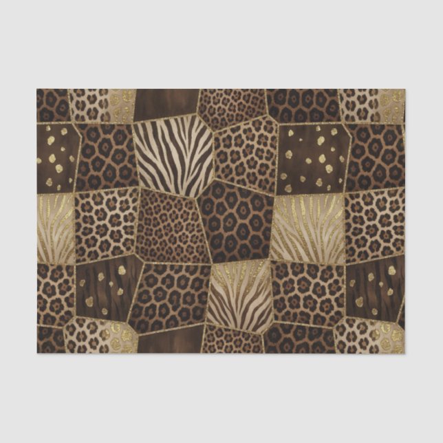 Patchwork-Afrika-Tierdruck | Braun & Gold Seidenpapier (Vorderseite)