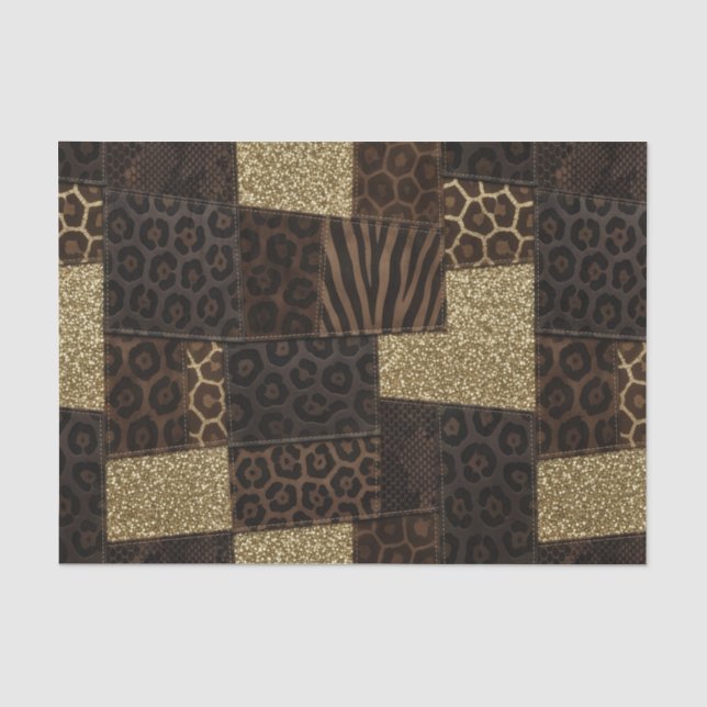 Patchwork-Afrika-Tierdruck | Braun & Gold Seidenpapier (Vorderseite)
