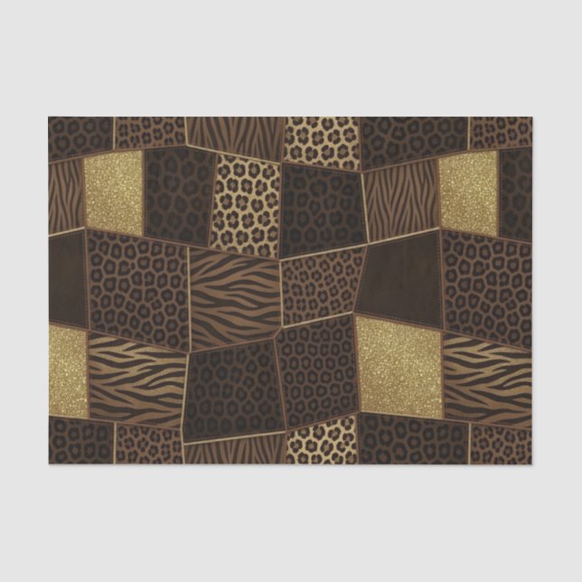 Patchwork-Afrika-Tierdruck | Braun & Gold Seidenpapier (Vorderseite)