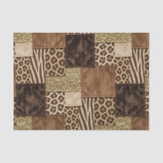 Patchwork-Afrika-Tierdruck | Braun & Gold Seidenpapier