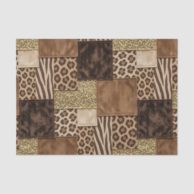 Patchwork-Afrika-Tierdruck | Braun & Gold Seidenpapier (Vorderseite)