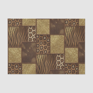 Patchwork-Afrika-Tierdruck | Braun & Gold Seidenpapier