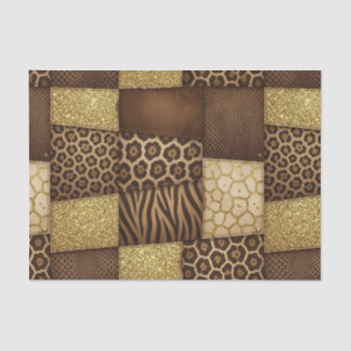 Patchwork-Afrika-Tierdruck | Braun & Gold Seidenpapier