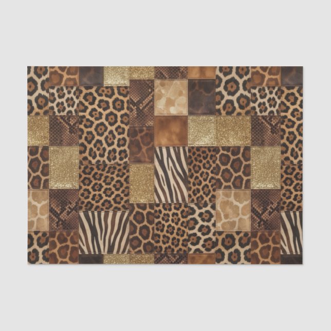 Patchwork-Afrika-Tierdruck | Braun & Gold Seidenpapier (Vorderseite)