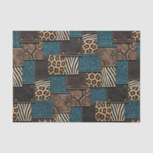Patchwork-Afrika-Tierdruck   Braun & Türkis Seidenpapier