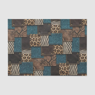 Patchwork-Afrika-Tierdruck | Braun & Türkis Seidenpapier