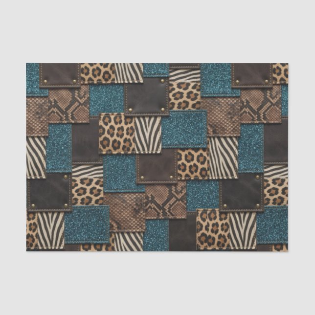 Patchwork-Afrika-Tierdruck | Braun & Türkis Seidenpapier (Vorderseite)