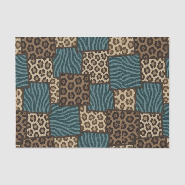 Patchwork-Afrika-Tierdruck | Braun & Türkis Seidenpapier (Vorderseite)