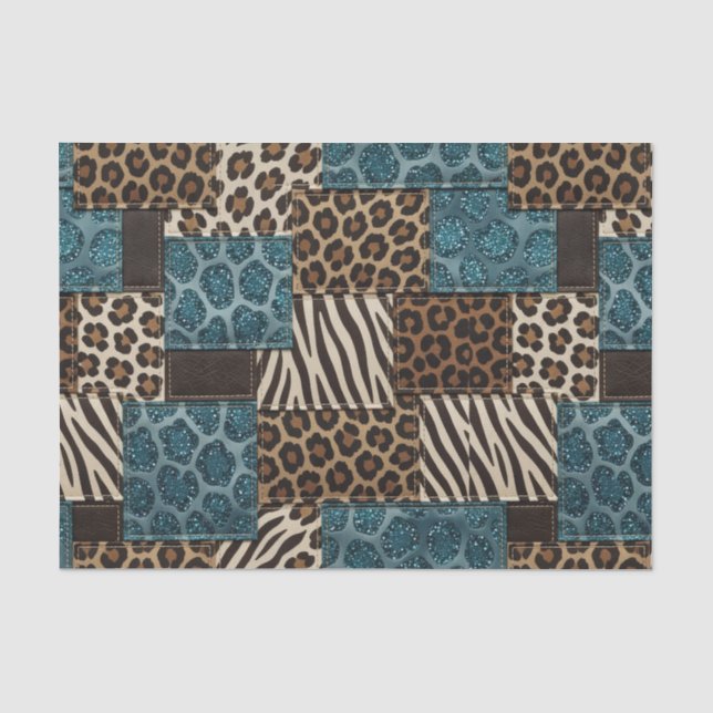 Patchwork-Afrika-Tierdruck | Braun & Türkis Seidenpapier (Vorderseite)