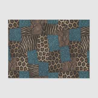 Patchwork-Afrika-Tierdruck | Braun & Türkis Seidenpapier