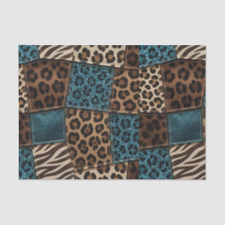 Patchwork-Afrika-Tierdruck | Braun & Türkis Seidenpapier