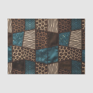 Patchwork-Afrika-Tierdruck | Braun & Türkis Seidenpapier