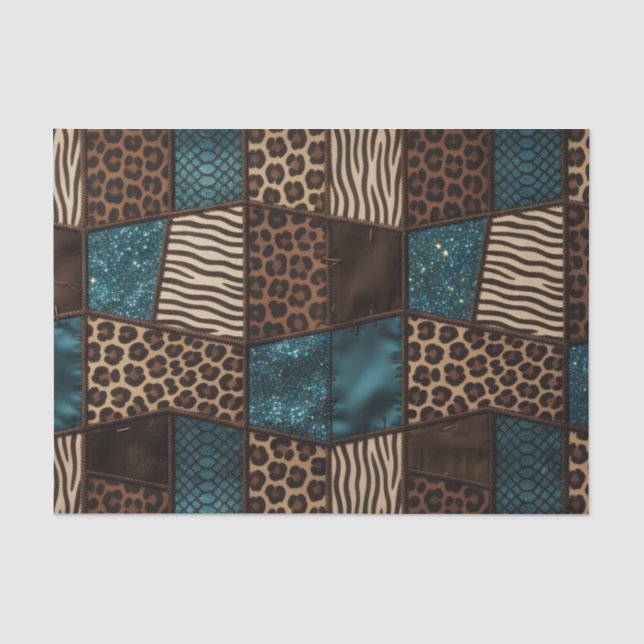 Patchwork-Afrika-Tierdruck | Braun & Türkis Seidenpapier (Vorderseite)