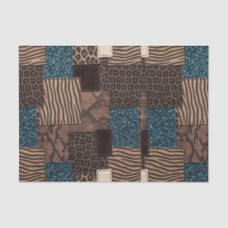 Patchwork-Afrika-Tierdruck | Braun & Türkis Seidenpapier